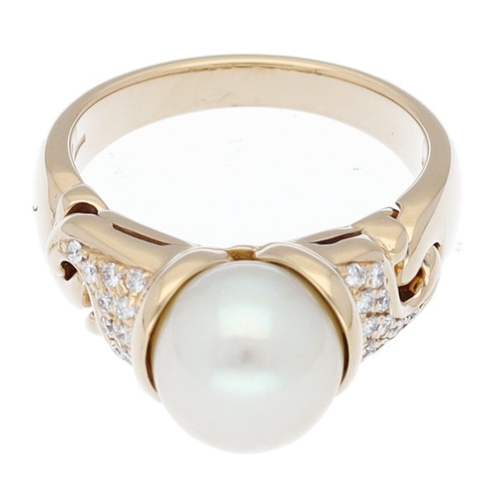 Bvlgari - Ring - Doppio pearl diamond ring - 18 kraat Gulguld Perle - Diamant