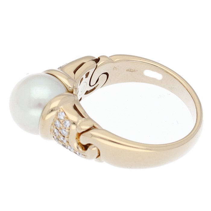 Bvlgari - Ring - Doppio pearl diamond ring - 18 kraat Gulguld Perle - Diamant