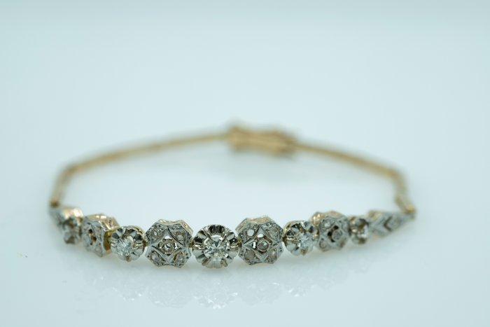 Armbånd - 18 kraat Gulguld, Platin Diamant (Natur)