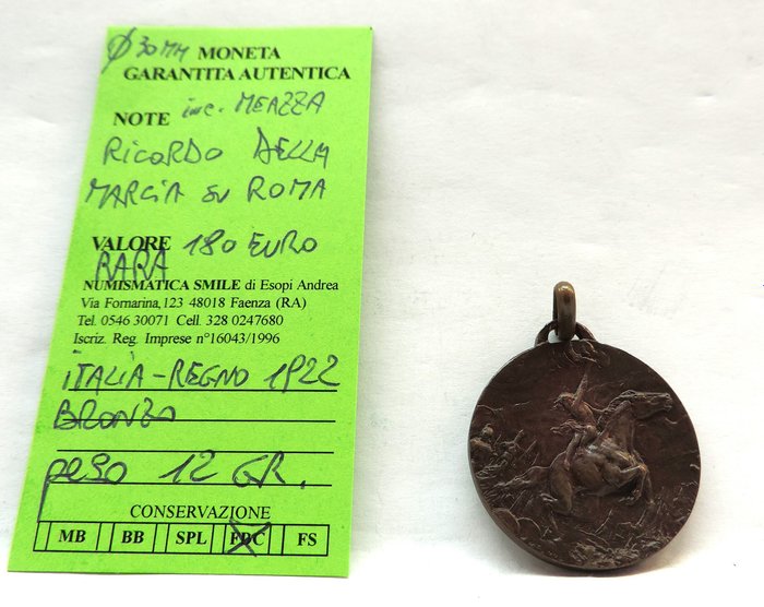 Italien, Kongeriget Italien. Vittorio Emanuele III di Savoia (1900-1946). Bronze medal 1922. Rara. Ricordo marcia su Roma. inc. Meazza.  (Ingen mindstepris)