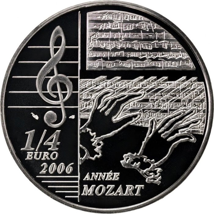 Frankrig. 1/4 Euro 2006 "Wolfgang Amadeus Mozart", Proof, with Box  (Ingen mindstepris)