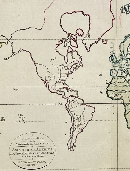 World - Asien, Afrika, Amerika; Samuel Bentley / Richard Bentley / Abbe Gaultier - A plain map for the geographical game of Asia, Africa, America, and newly discovered islands - 1821-1850