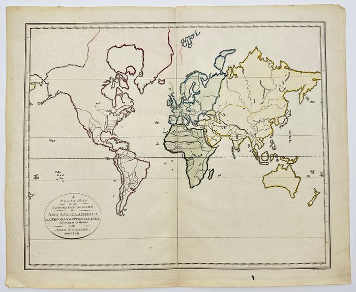 World - Asien, Afrika, Amerika; Samuel Bentley / Richard Bentley / Abbe Gaultier - A plain map for the geographical game of Asia, Africa, America, and newly discovered islands - 1821-1850