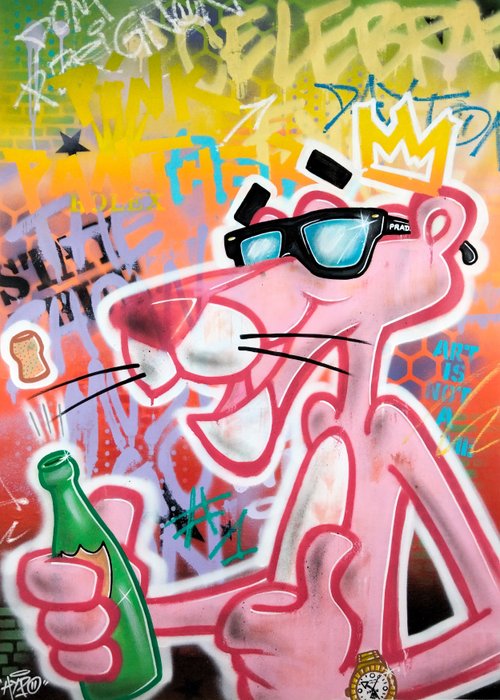 Hipo (1988) - Pink Panther X Dom Pérignon X Rolex X Prada - Celebrate every day (Original artwork)