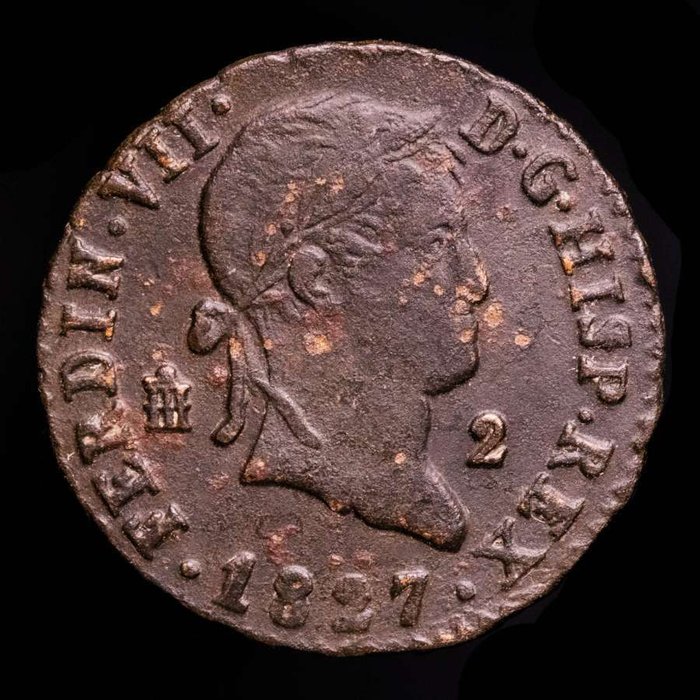 Spanien. Isabel II, Fernando VII, Carlos IV y Felipe V. Lote de 8 monedas Lote de 8 españolas acuñadas entre los siglos XVIII y XIX  (Ingen mindstepris)