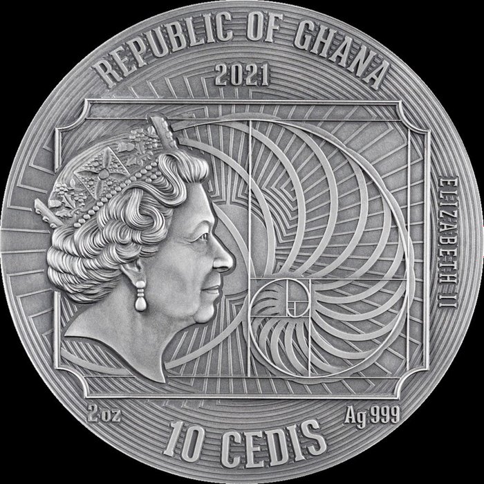 Ghana. 10 Cedis 2021 "Albrecht Dürer - Portrait of a Young Venetian Woman", 2 Oz (.999)