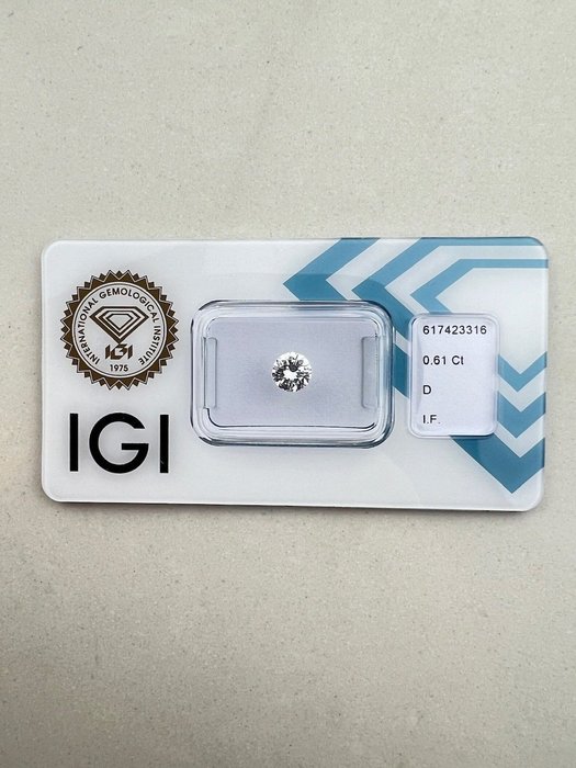 1 pcs Diamant  (Natur)  - 0.61 ct - Rund - D (farveløs) - IF - International Gemological Institute (IGI)