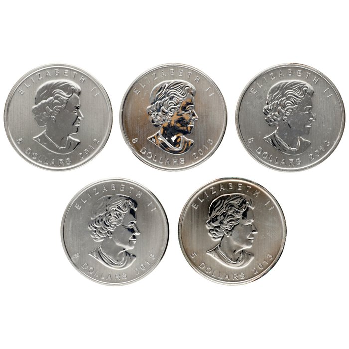 Canada. 5 Dollars / 8 Dollars 2012/2013 "Animals  Maple Leaf", 2x1 Oz (.999) + 3x1,5 Oz (.999)