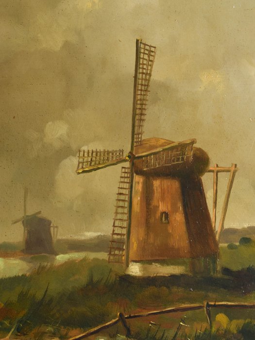 Willem Cornelis Rip (1856-1922) - Dutch Windmills in the Polder