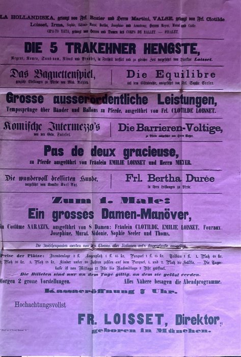 Loisset. München Großes  Zirkusplakat (rare circus announcement) - 1880