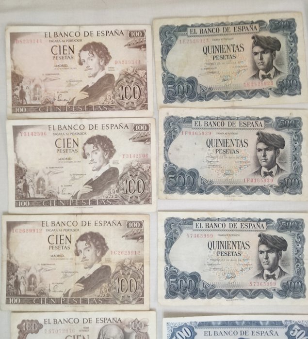 Spanien. - 34 banknotes - various dates  (Ingen mindstepris)