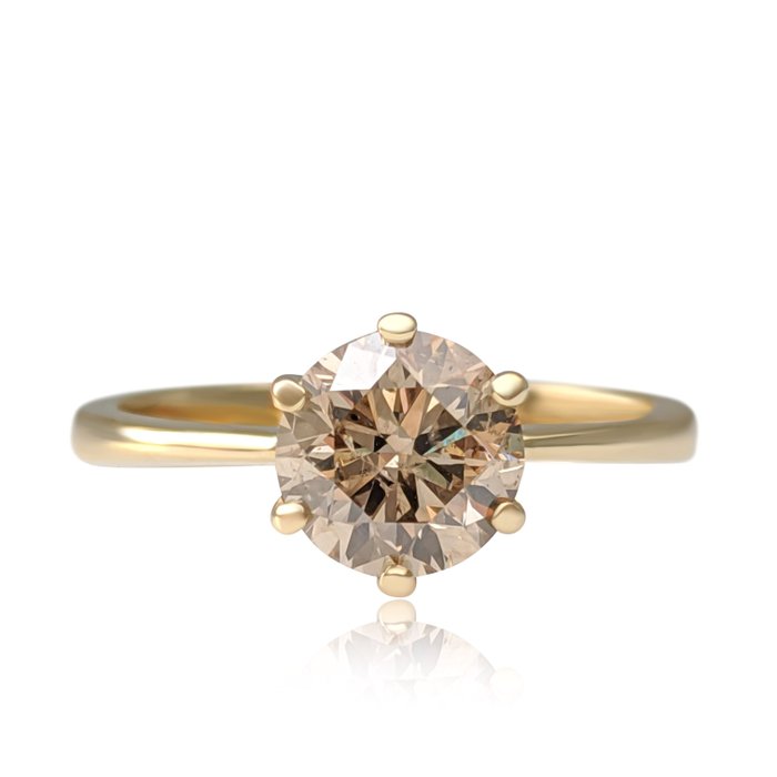 Ring - 14 karat Gulguld -  1.37ct. tw. Brun Diamant (Naturfarvet) - GWLab