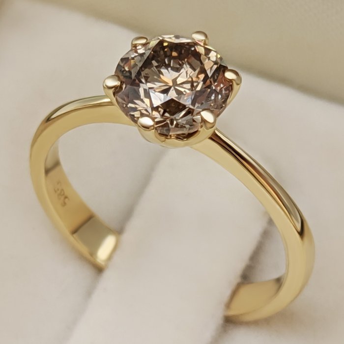 Ring - 14 karat Gulguld -  1.37ct. tw. Brun Diamant (Naturfarvet) - GWLab