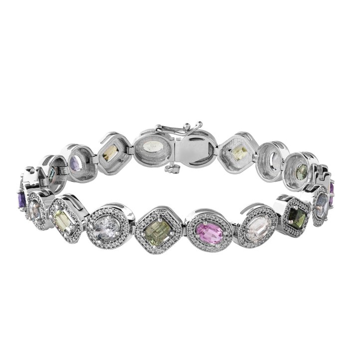 Armbånd - 14 karat Hvidguld -  12.50ct. tw. Safir - Diamant