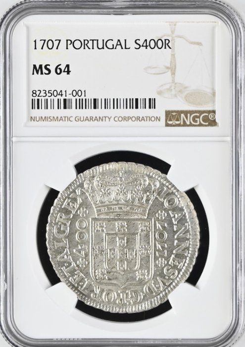 Portugal. João V (1706-1750). Cruzado Novo (480 Reis) 1707 - Lisboa - NGC - MS64 - Top Grade - Muito Rara