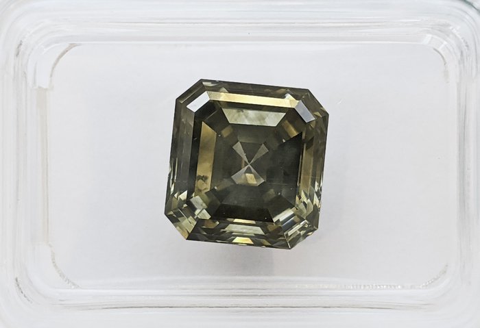 1 pcs Diamant  (Naturfarvet)  - 3.02 ct - Smaragd - Fancy light Grønlig Grå - I1 - International Gemological Institute (IGI)