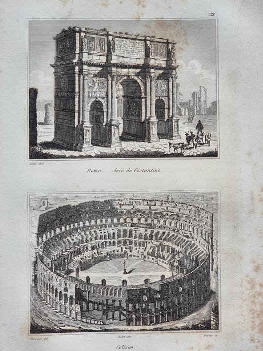 Italien - Rom; Francesco Piranesi (1758-1810) - Pierre-Eugène Aubert (1789-1847) - Audot Louis Eustache (1783-1870) - [Lot of 7] Monte Cavallo, Arco di Costantino e Colosseo, Il Campidoglio, Campidoglio di fianco, - 1821-1850