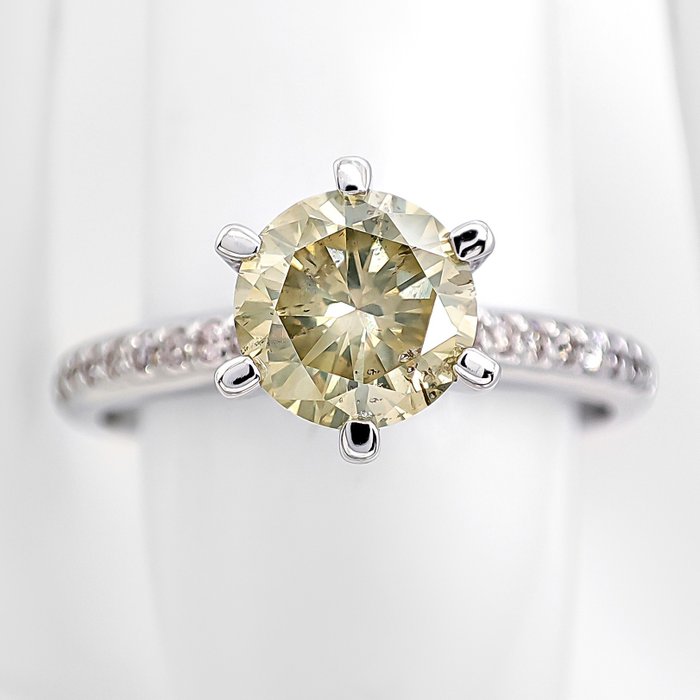 Ring - 14 karat Hvidguld -  1.08ct. tw. Gul Diamant (Naturfarvet) - Diamant