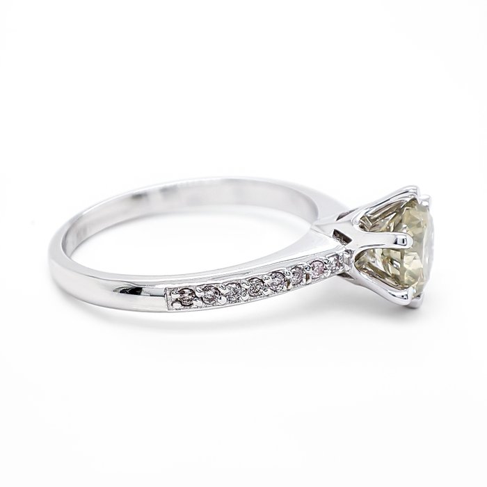 Ring - 14 karat Hvidguld -  1.08ct. tw. Gul Diamant (Naturfarvet) - Diamant