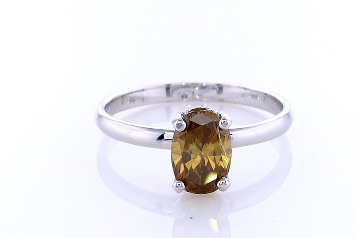 Ring - 14 karat Hvidguld -  0.91ct. tw. Diamant (Naturfarvet) - Diamant