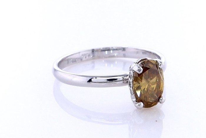 Ring - 14 karat Hvidguld -  0.91ct. tw. Diamant (Naturfarvet) - Diamant