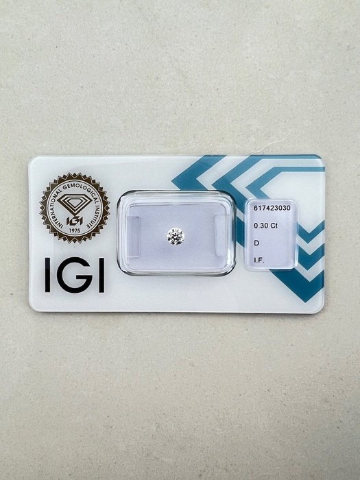 1 pcs Diamant  (Natur)  - 0.30 ct - Rund - D (farveløs) - IF - International Gemological Institute (IGI)