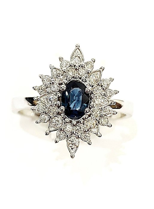 Ring - 18 kraat Hvidguld -  1.28ct. tw. Safir - Diamanter