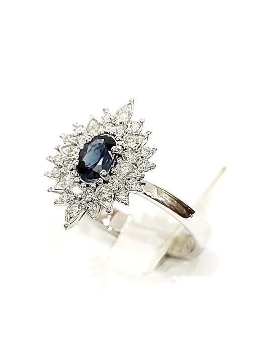 Ring - 18 kraat Hvidguld -  1.28ct. tw. Safir - Diamanter