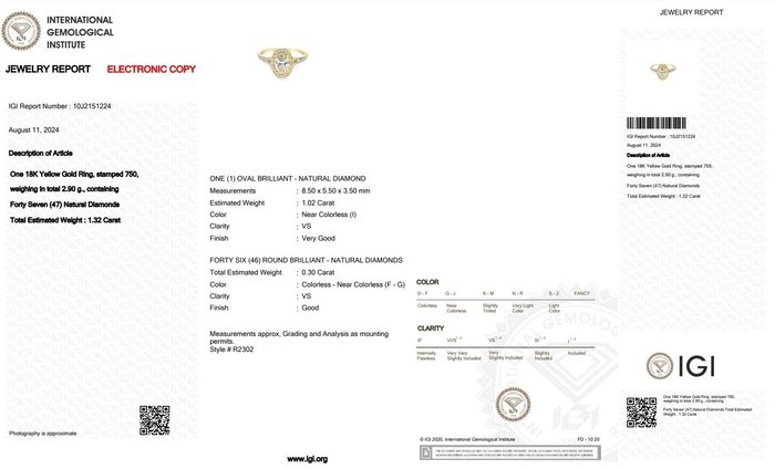 Ingen mindstepris - Ring - 18 kraat Gulguld -  1.32ct. tw. Diamant (Natur) - Diamant - Ideel skåret oval