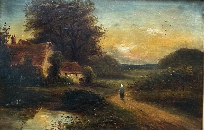 Joseph Thors (1835-1920), Circle of - Lone Figure on a Path at Sunset