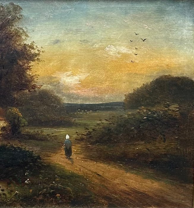 Joseph Thors (1835-1920), Circle of - Lone Figure on a Path at Sunset