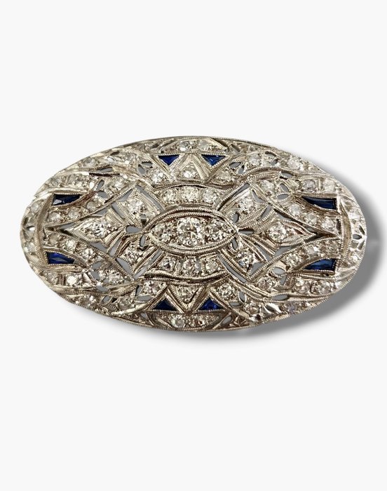 Broche Platin, Art Deco Platinum Diamond Sapphire stor Broche Pin