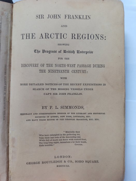 P. L. Simmonds - Sir John Franklin and the Arctic regions a narrative, showing the progress of British enterprise for - 1851