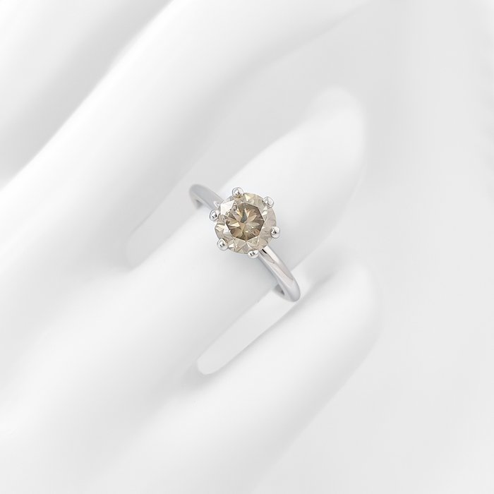 Ring - 14 karat Hvidguld -  1.49ct. tw. Grå Diamant (Naturfarvet)