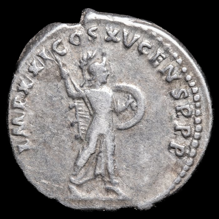 Romarriket Domitian (AD 81-96) Denarius Roma - Minerva sosteniendo escudo y apuntando con jabalina a la drecha  (Ingen mindstepris)