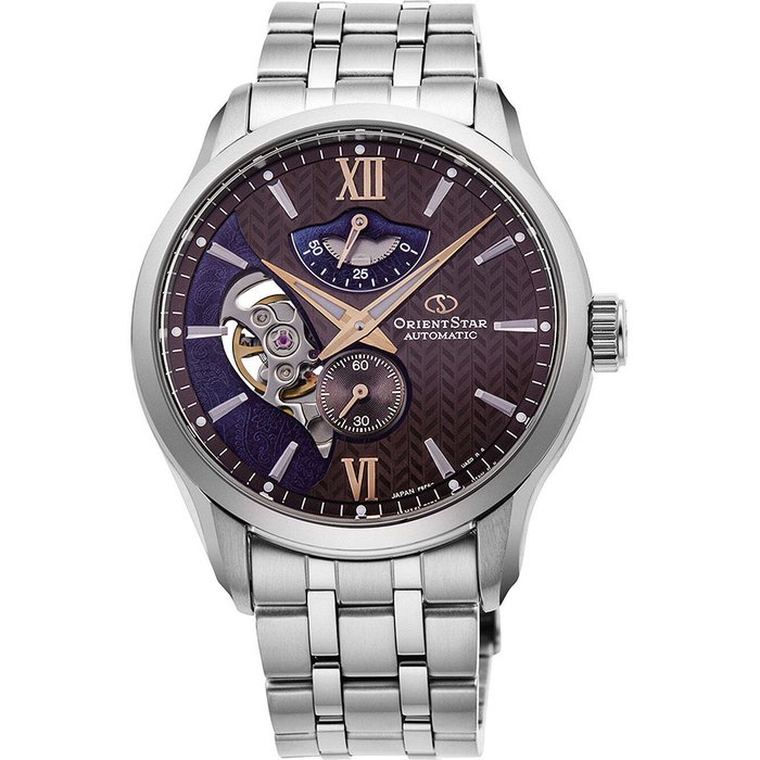 Orient Star - Contemporary Layered Skeleton Brown Silver Watch - Brand New - RE-AV0B02Y00B - Mænd - 2011-nu