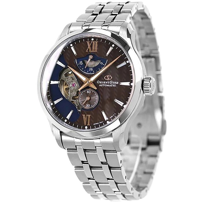 Orient Star - Contemporary Layered Skeleton Brown Silver Watch - Brand New - RE-AV0B02Y00B - Mænd - 2011-nu