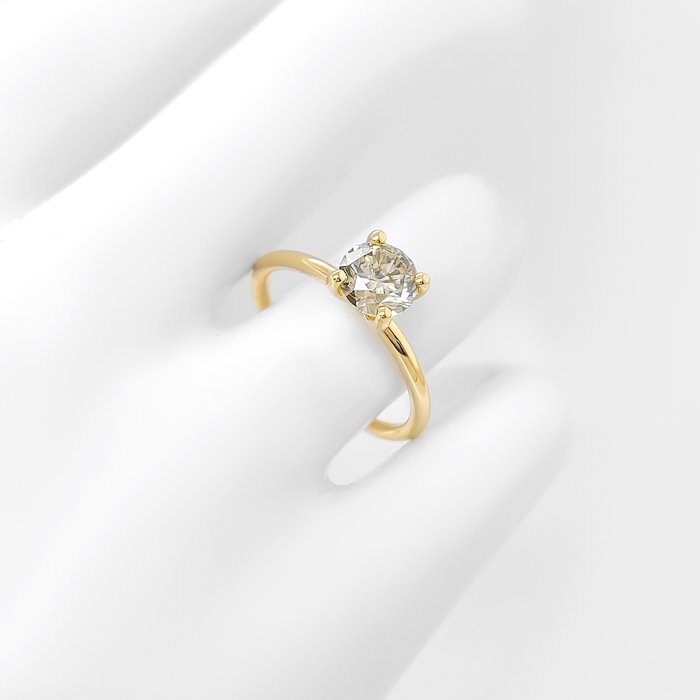 Ring - 14 karat Gulguld -  1.04ct. tw. Grå Diamant (Naturfarvet)