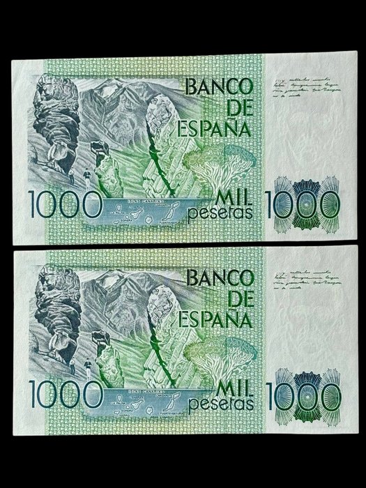 Spanien. - 2 x 1000 Pesetas - 1979 - Benito Perez Galdos - Pareja Correlativa - Sin Serie - (B029) - Pick 158  (Ingen mindstepris)