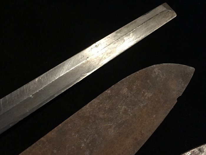 Set of 3 / Japanese Vintage Kitchen Knife / 蛸引 TAKOBIKI 出刃 DEBA 三得 SANTOKU - Bordkniv (3) - Stål Træ