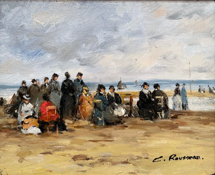 Camille Rousseau (1949-) - Dimanche sur la Plage de Deauville - Marée Basse