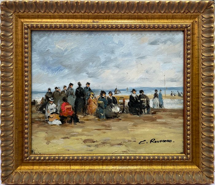 Camille Rousseau (1949-) - Dimanche sur la Plage de Deauville - Marée Basse