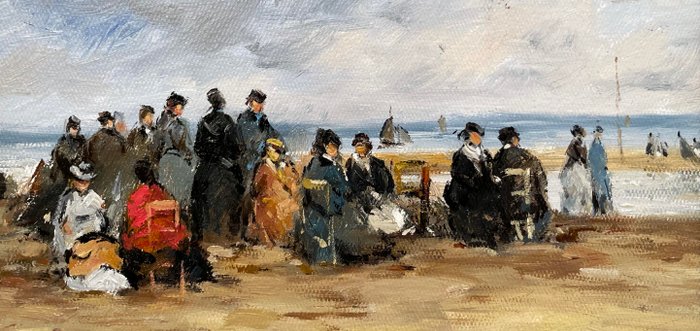 Camille Rousseau (1949-) - Dimanche sur la Plage de Deauville - Marée Basse