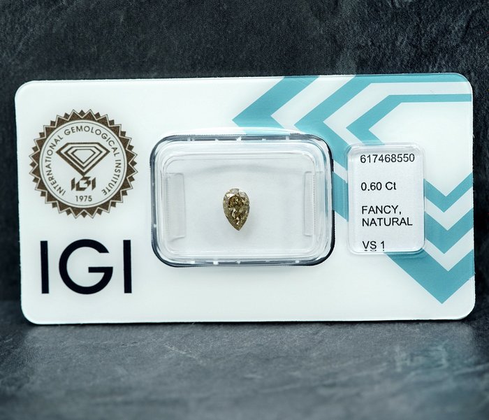 1 pcs Diamant  (Naturfarvet)  - 0.60 ct - Fancy Grålig Gul - VS1 - International Gemological Institute (IGI)