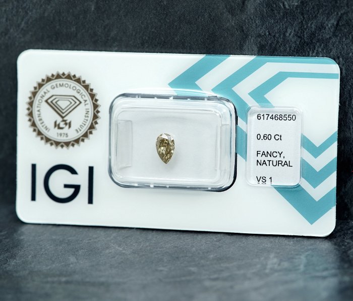 1 pcs Diamant  (Naturfarvet)  - 0.60 ct - Fancy Grålig Gul - VS1 - International Gemological Institute (IGI)