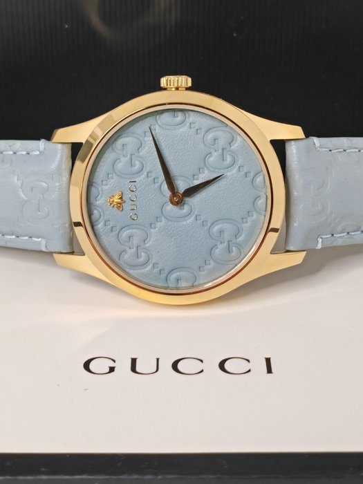 Gucci - G-Timeless Stainless Steel Blue GG Dial Quartz Ladies Watch - New Condition *NOS*Active - YA1264097 - Kvinder - 2024