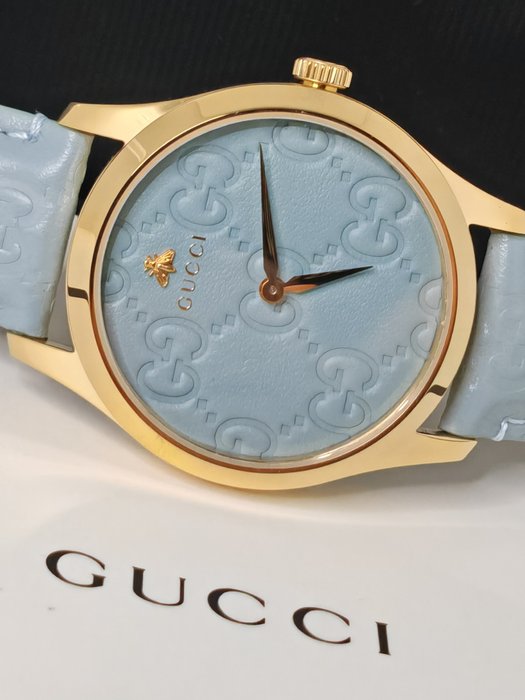 Gucci - G-Timeless Stainless Steel Blue GG Dial Quartz Ladies Watch - New Condition *NOS*Active - YA1264097 - Kvinder - 2024