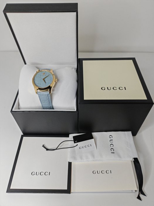 Gucci - G-Timeless Stainless Steel Blue GG Dial Quartz Ladies Watch - New Condition *NOS*Active - YA1264097 - Kvinder - 2024