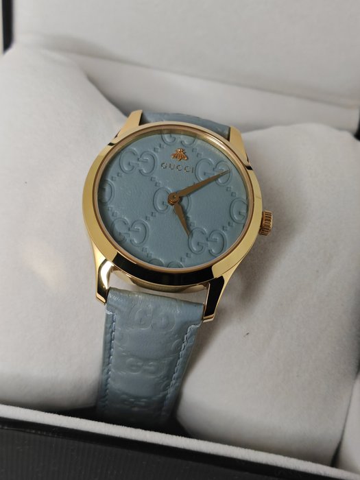 Gucci - G-Timeless Stainless Steel Blue GG Dial Quartz Ladies Watch - New Condition *NOS*Active - YA1264097 - Kvinder - 2024