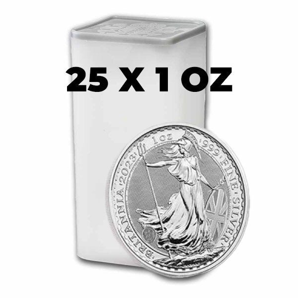 Storbritannien 25 x 1 oz 2023 £2 GBP Silver Britannia (King Charles III) Coin In Tube